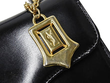 画像をギャラリービューアに読み込む, YVES SAINT LAURENT イヴ サンローラン ハンドバッグ 台形 YSL チャーム付き レザー ゴールド金具 ブラック 美品 中古ロゴ 67291 