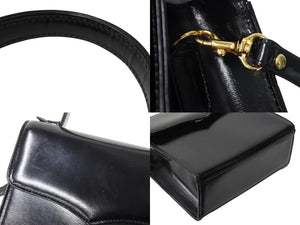 YVES SAINT LAURENT イヴ サンローラン ハンドバッグ 台形 YSL チャーム付き レザー ゴールド金具 ブラック 美品 中古ロゴ 67291 