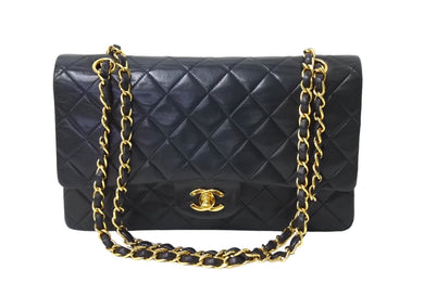 極美品 CHANEL シャネル Wフラップ マトラッセ25 チェーンショルダーバッグ ラムスキン 2番台 ブラック ゴールド金具 中古 67298