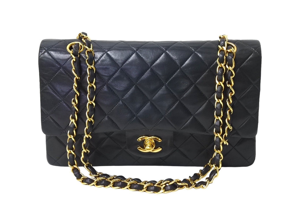 極美品 CHANEL シャネル Wフラップ マトラッセ25 チェーンショルダーバッグ ラムスキン 2番台 ブラック ゴールド金具 中古 67298