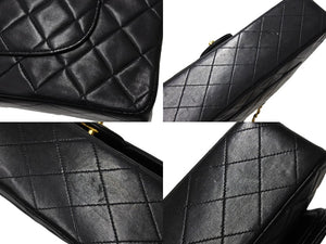 極美品 CHANEL シャネル Wフラップ マトラッセ25 チェーンショルダーバッグ ラムスキン 2番台 ブラック ゴールド金具 中古 67298