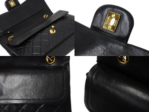 極美品 CHANEL シャネル Wフラップ マトラッセ25 チェーンショルダーバッグ ラムスキン 2番台 ブラック ゴールド金具 中古 67298