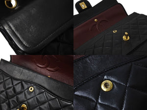 極美品 CHANEL シャネル Wフラップ マトラッセ25 チェーンショルダーバッグ ラムスキン 2番台 ブラック ゴールド金具 中古 67298