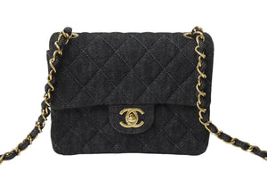 極美品 CHANEL シャネル ミニマトラッセ チェーン ショルダー バッグ デニム ブラック A01115 5番台 ゴールド金具 中古 67300