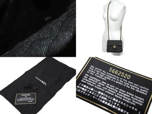 極美品 CHANEL シャネル ミニマトラッセ チェーン ショルダー バッグ デニム ブラック A01115 5番台 ゴールド金具 中古 67300