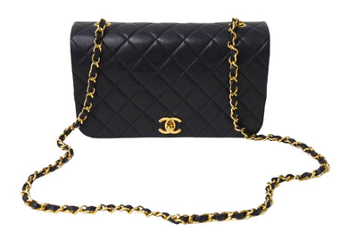 極美品 CHANEL シャネル マトラッセ フルフラップ ショルダーバッグ ココマーク 1番台 ラムスキン ブラック ゴールド金具 中古 67302