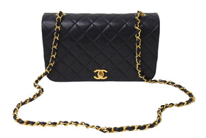 極美品 CHANEL シャネル マトラッセ フルフラップ ショルダーバッグ ココマーク 1番台 ラムスキン ブラック ゴールド金具 中古 67302