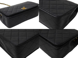 極美品 CHANEL シャネル マトラッセ フルフラップ ショルダーバッグ ココマーク 1番台 ラムスキン ブラック ゴールド金具 中古 67302