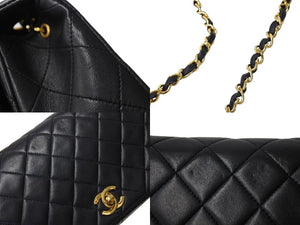 極美品 CHANEL シャネル マトラッセ フルフラップ ショルダーバッグ ココマーク 1番台 ラムスキン ブラック ゴールド金具 中古 67302