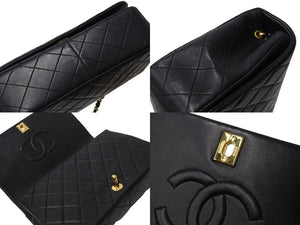 極美品 CHANEL シャネル マトラッセ フルフラップ ショルダーバッグ ココマーク 1番台 ラムスキン ブラック ゴールド金具 中古 67302