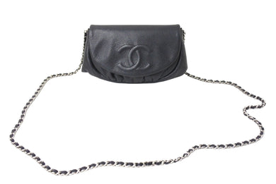 極美品 CHANEL シャネル ショルダーバッグ ハーフムーンチェーンウォレット ココマーク 16番台 ブラック シルバー金具 中古 67304