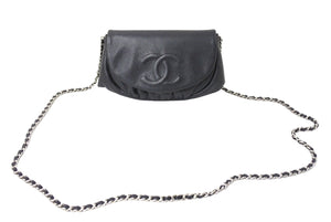 極美品 CHANEL シャネル ショルダーバッグ ハーフムーンチェーンウォレット ココマーク 16番台 ブラック シルバー金具 中古 67304