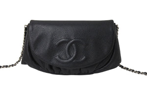 極美品 CHANEL シャネル ショルダーバッグ ハーフムーンチェーンウォレット ココマーク 16番台 ブラック シルバー金具 中古 67304