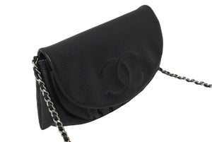 極美品 CHANEL シャネル ショルダーバッグ ハーフムーンチェーンウォレット ココマーク 16番台 ブラック シルバー金具 中古 67304