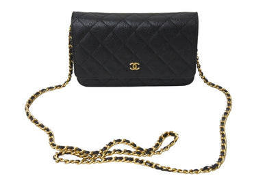 極美品 CHANEL シャネル マトラッセ チェーンウォレット ショルダーバッグ 22番台 キャビアスキン ブラック ゴールド 中古 67306