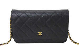 極美品 CHANEL シャネル マトラッセ チェーンウォレット ショルダーバッグ 22番台 キャビアスキン ブラック ゴールド 中古 67306