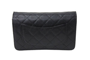 極美品 CHANEL シャネル マトラッセ チェーンウォレット ショルダーバッグ 22番台 キャビアスキン ブラック ゴールド 中古 67306