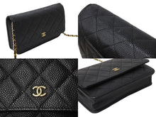 Load image into Gallery viewer, 極美品 CHANEL シャネル マトラッセ チェーンウォレット ショルダーバッグ 22番台 キャビアスキン ブラック ゴールド 中古 67306