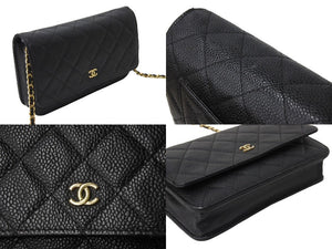 極美品 CHANEL シャネル マトラッセ チェーンウォレット ショルダーバッグ 22番台 キャビアスキン ブラック ゴールド 中古 67306