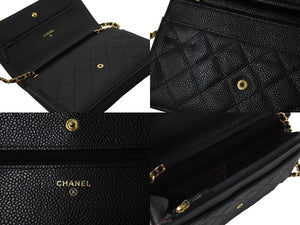 極美品 CHANEL シャネル マトラッセ チェーンウォレット ショルダーバッグ 22番台 キャビアスキン ブラック ゴールド 中古 67306