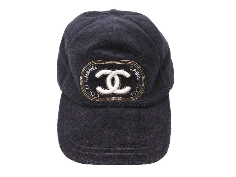 CHANEL シャネル キャップ 帽子 ココマーク 刺 イアンコナー ブラック パイル イタリア製 サイズL 美品 中古 67307