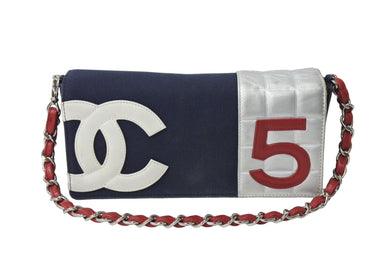 CHANEL シャネル NO.5 ナンバー5 チェーンショルダーバッグ 7番台 ネイビー ホワイト シルバー レッド 美品 中古 67314