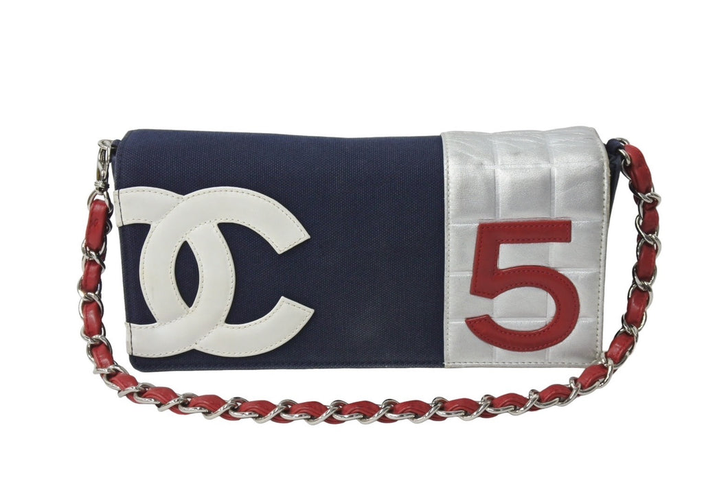 CHANEL シャネル NO.5 ナンバー5 チェーンショルダーバッグ 7番台 ネイビー ホワイト シルバー レッド 美品 中古 67314