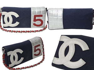 CHANEL シャネル NO.5 ナンバー5 チェーンショルダーバッグ 7番台 ネイビー ホワイト シルバー レッド 美品 中古 67314