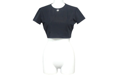 CHANEL シャネル 半袖Tシャツ チビT クロップド ココマーク フランス スパンデックス ナイロン ブラック サイズ42 美品 中古 67315