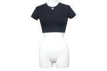 Load image into Gallery viewer, CHANEL シャネル 半袖Tシャツ チビT クロップド ココマーク フランス スパンデックス ナイロン ブラック サイズ38 美品 中古 67316