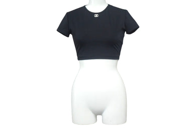 CHANEL シャネル 半袖Tシャツ チビT クロップド ココマーク フランス スパンデックス ナイロン ブラック サイズ38 美品 中古 67316