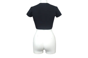 CHANEL シャネル 半袖Tシャツ チビT クロップド ココマーク フランス スパンデックス ナイロン ブラック サイズ38 美品 中古 67316