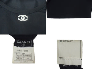 CHANEL シャネル 半袖Tシャツ チビT クロップド ココマーク フランス スパンデックス ナイロン ブラック サイズ38 美品 中古 67316