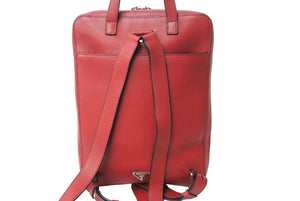 PRADA プラダ バックパック リュック VZ063T トライアングルロゴ レザー レッド 赤 美品 中古 67318 