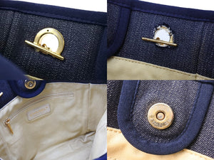 CHANEL シャネル ドーヴィルPM スモール トートバッグ A66939 チェーンショルダー 17番台 デニム ゴールド金具 ネイビー 美品 中古 67355