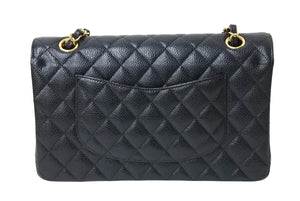 極美品 CHANEL シャネル Wフラップ 25 ショルダーバッグ キャビアスキン 24番台 マトラッセ ゴールド金具 ブラック 中古 67362