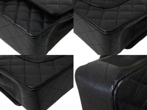 極美品 CHANEL シャネル Wフラップ 25 ショルダーバッグ キャビアスキン 24番台 マトラッセ ゴールド金具 ブラック 中古 67362