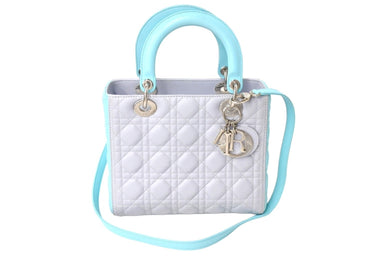 極美品 Christian Dior クリスチャンディオール レディディオール カナージュ 2WAY ハンドバッグ ミディアム グレー 中古 4c066703