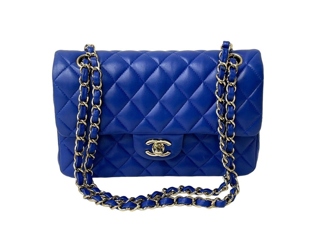 CHANEL シャネル マトラッセ 23 Wフラップ Wチェーン ショルダーバッグ 24番台 ブルー ラムスキン ココマーク ゴールド金具 美品 中古 67364