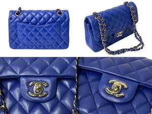 CHANEL シャネル マトラッセ 23 Wフラップ Wチェーン ショルダーバッグ 24番台 ブルー ラムスキン ココマーク ゴールド金具 美品 中古 67364