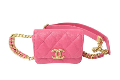 極美品 CHANEL シャネル ココマーク マトラッセ ウエストポーチ ウエストバッグ キャビアスキン 32番台 ピンク 中古 67365
