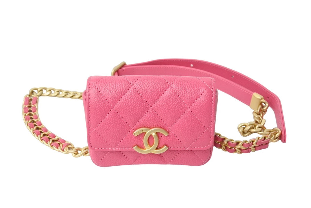 極美品 CHANEL シャネル ココマーク マトラッセ ウエストポーチ ウエストバッグ キャビアスキン 32番台 ピンク 中古 67365