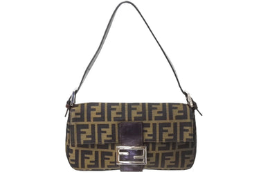 FENDI フェンディ マンマバケット ワンショルダーバッグ ズッカ柄 コットンキャンバス レザー シルバー金具 ブラウン 美品 中古 67371