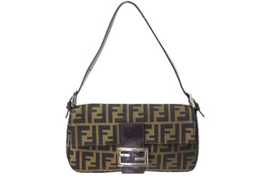 FENDI フェンディ マンマバケット ワンショルダーバッグ ズッカ柄 コットンキャンバス レザー シルバー金具 ブラウン 美品 中古 67371 
