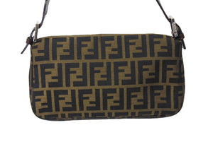 FENDI フェンディ マンマバケット ワンショルダーバッグ ズッカ柄 コットンキャンバス レザー シルバー金具 ブラウン 美品 中古 67371 