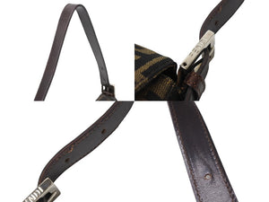 FENDI フェンディ マンマバケット ワンショルダーバッグ ズッカ柄 コットンキャンバス レザー シルバー金具 ブラウン 美品 中古 67371 