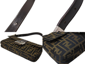 FENDI フェンディ マンマバケット ワンショルダーバッグ ズッカ柄 コットンキャンバス レザー シルバー金具 ブラウン 美品 中古 67371 