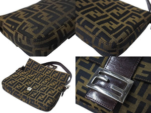 FENDI フェンディ マンマバケット ワンショルダーバッグ ズッカ柄 コットンキャンバス レザー シルバー金具 ブラウン 美品 中古 67371 