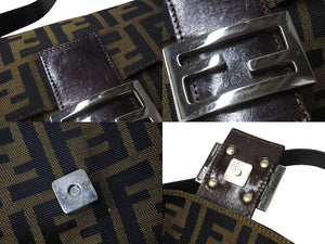 FENDI フェンディ マンマバケット ワンショルダーバッグ ズッカ柄 コットンキャンバス レザー シルバー金具 ブラウン 美品 中古 67371 