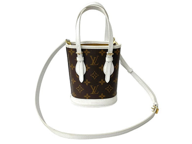 LOUIS VUITTON ルイヴィトン ナノバケット ショルダーバッグ モノグラム LVマッチ M81489 ブラウン ホワイト 美品 中古 67372